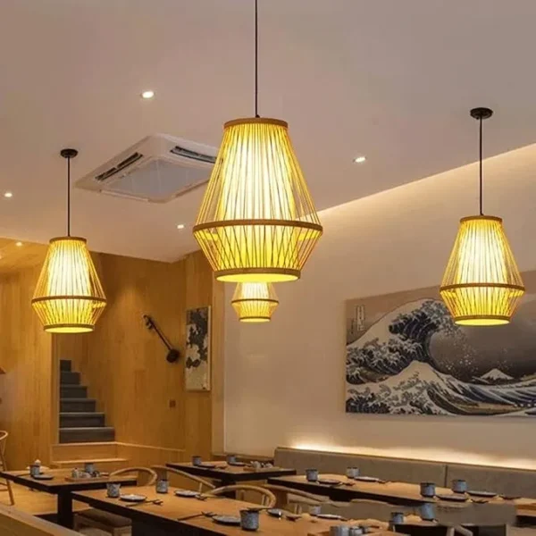 Japanese Bamboo Woven Lantern Lamp - Image 2