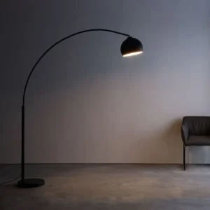 overhead Floor lamp with long bent stand black