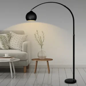 overhead Floor lamp with long bent stand black