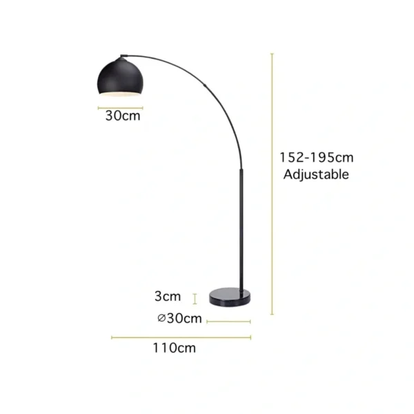 overhead Floor lamp with long bent stand black