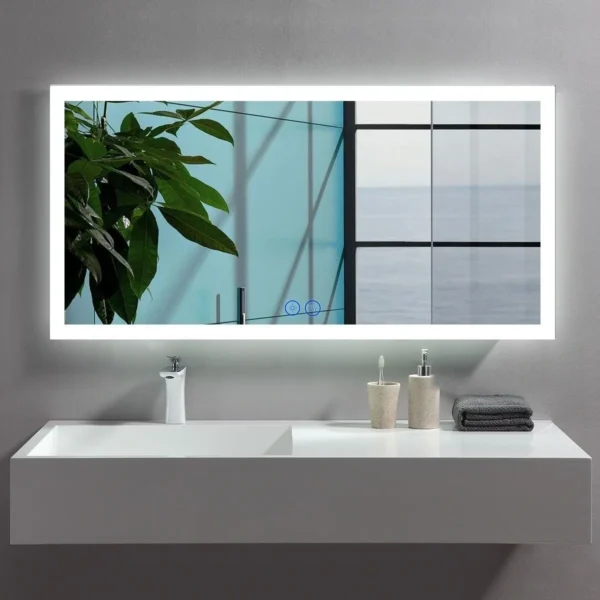 rectangular led mirror with white outline and back light